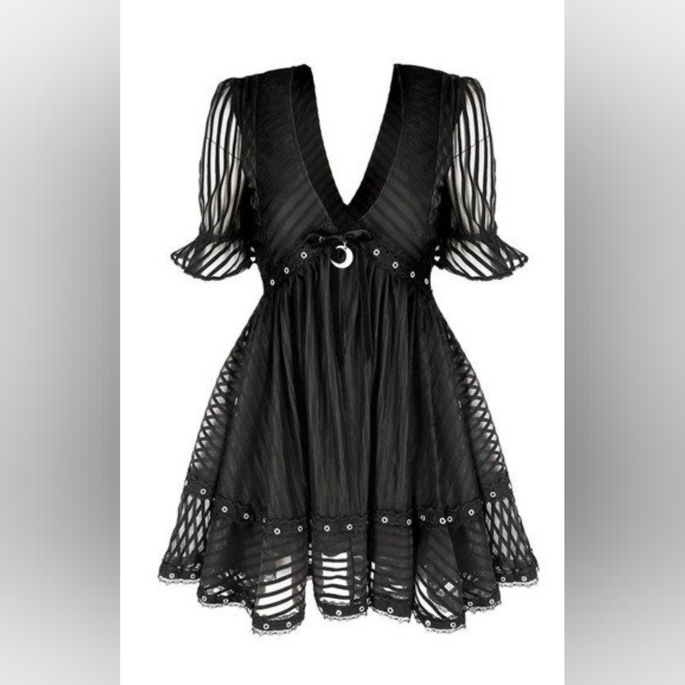 ★ISO★ Restyle Lace Mesh Dolly Dress A-line skirt Crescent Charm Black Dress S - Picture 6 of 8